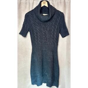 LOFT Cable Knit Sweater Dress Small Wool Blend Turtleneck Charcoal Gray